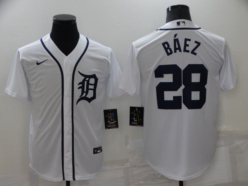 Cheap Men Detroit Tigers 28 Baez White Game Nike 2022 MLB Jersey